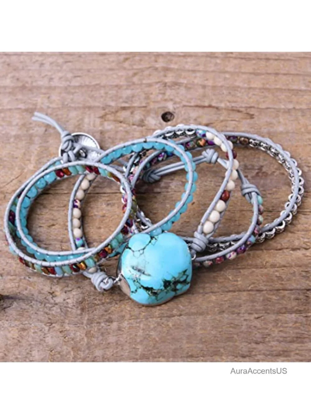Boho Handmade Wrap Leather Tube Crystal Stone Bracelet for Women